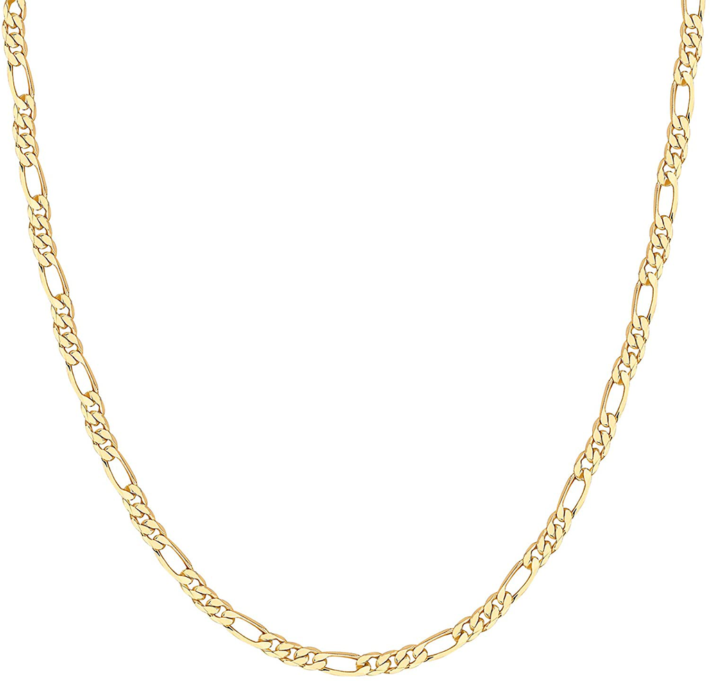 PAVOI 14K Gold Plated Curb Paperclip Box Sphere Bead Snake and Figaro Chain Adjustable Necklace