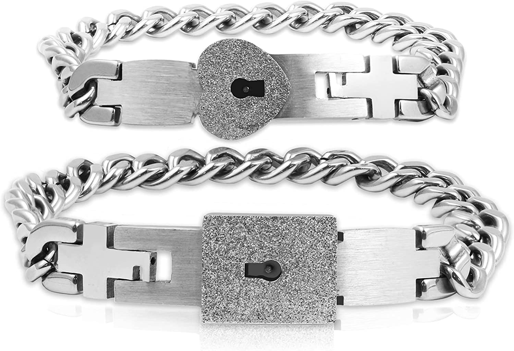 Key Necklace and Lock Bracelet Titanium Steel Couples Bracelet Key Interlock Jewelry Romantic Gift for Valentines Day, Birthday Wedding Gift for Women Her