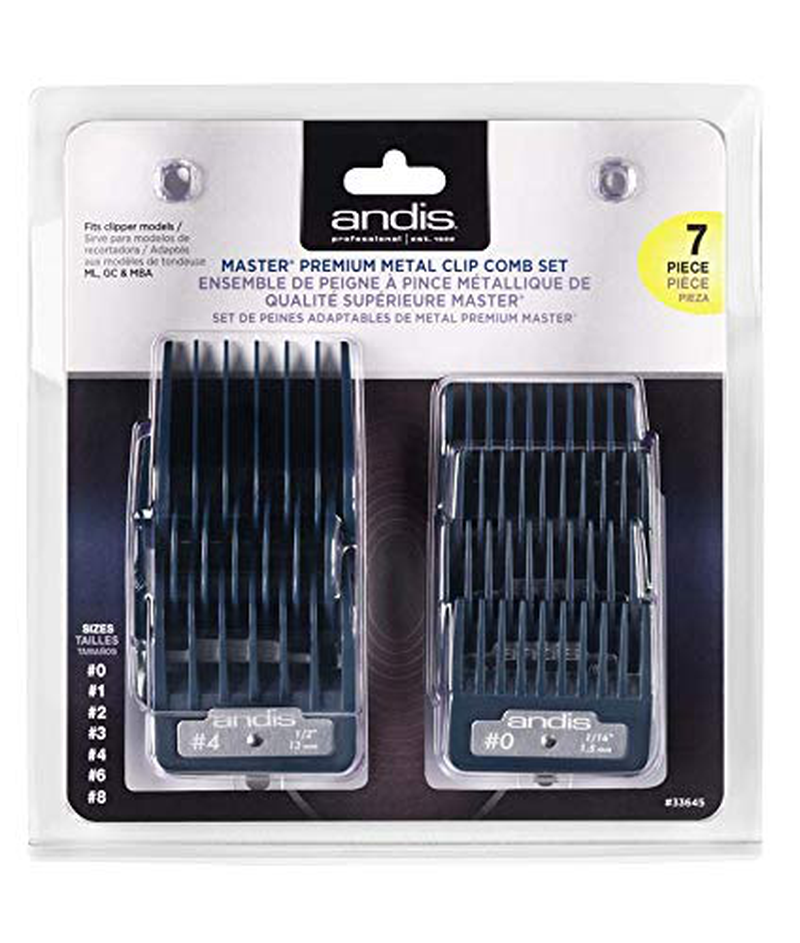 Andis Master Series Premium Metal Hair Clipper Attachment Comb 7 Piece Set, Blue, 1 Count (Pack of 7)