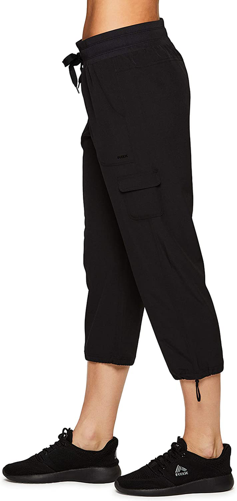 RBX Active Women's Fashion Lightweight Woven Drawstring Cargo Capri Pant with Pockets