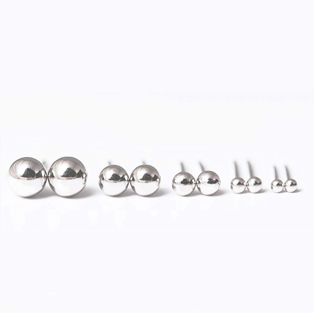 925 Sterling Silver Stud Earrings for Women, 5 Pairs 925 Sterling Silver Earrings Set 2mm 3mm 4mm 5mm 6mm Stud Earrings Different Sizes Tiny Stud Earrings for Multiple Piercings