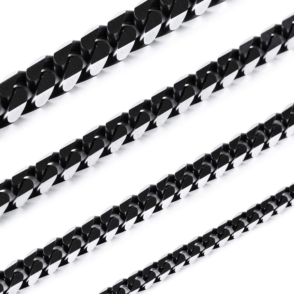 MOWOM Black Chain Necklace for Men Women Water Resistent 316L Stainless Steel Big Thick Cuban Link Chains Plated & Brushed Finish Silver Color with Gift Box (3.5-8 MM Wide, 14-36 Inches Long)