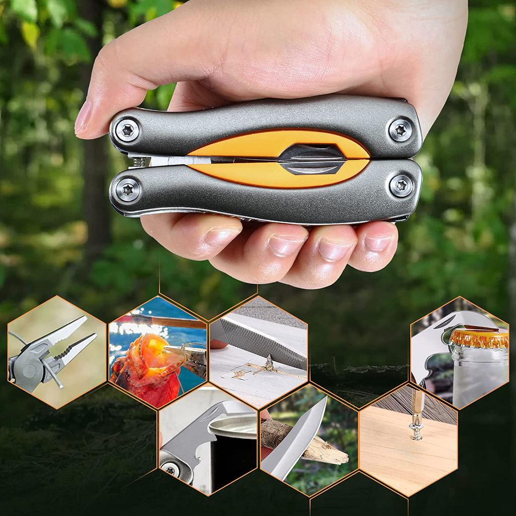 Multitool Pliers with Safety Locking, 15 in 1 Multitool Pocket Knife, Camping, Fishing, Simple Maintenance of Cool Gadgets, with Screwdriver, Folding Saw, Bottle Opener, Unique Gifts for Men Women