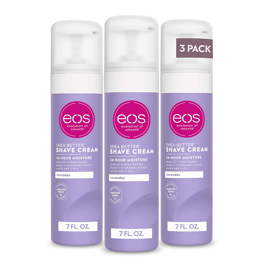 Eos Shea Better Shaving Cream for Women - Lavender | Shave Cream, Skin Care and Lotion with Shea Butter and Aloe | 24 Hour Hydration | 7 Fl Oz | Pack of 3