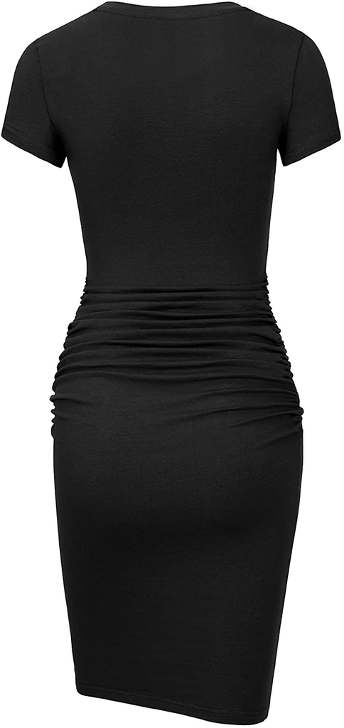 Laughido Women's Short Sleeve Ruched Sundress Knee Length Casual Bodycon T Shirt Dress