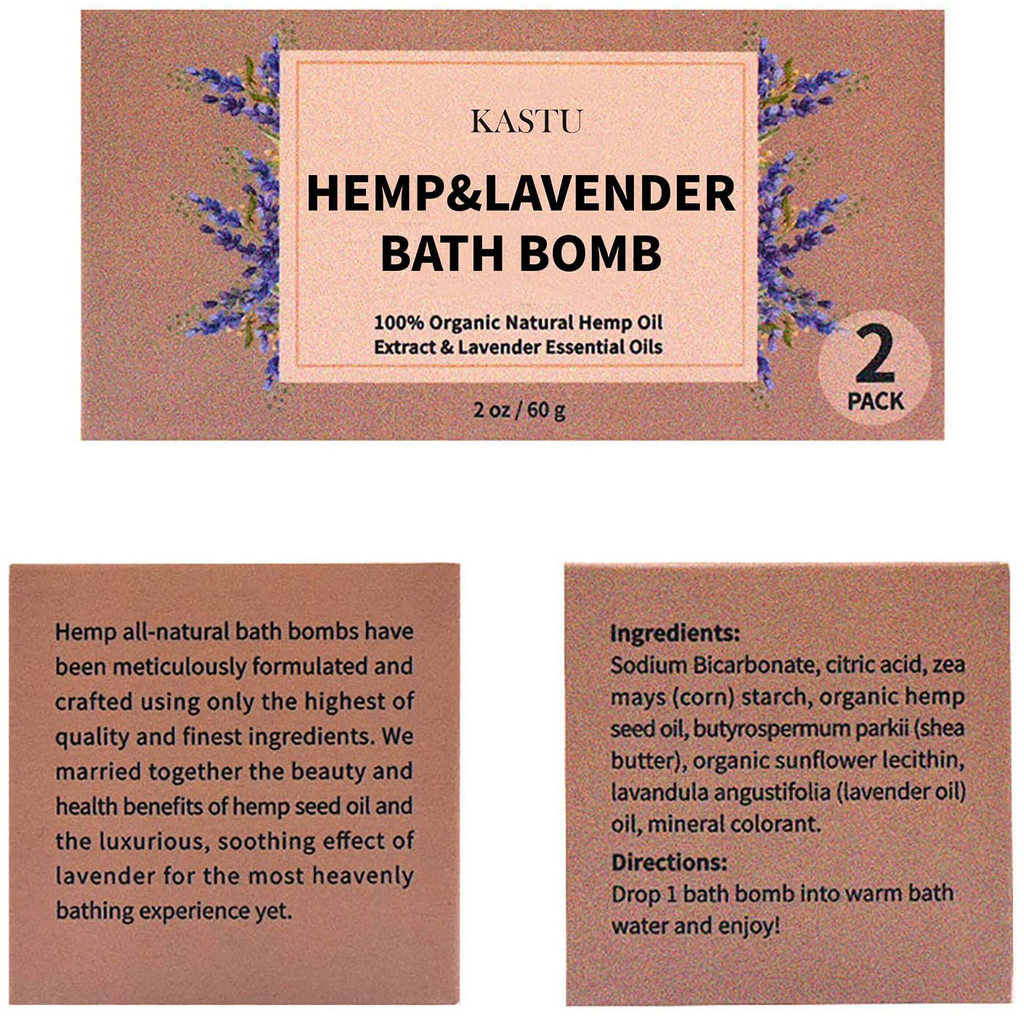 KASTU Bath Bombs,2 Pack Fizzy Spa Gift Natural Hemp Oil Extract and Lavender Essential Oils Bath for Moisturizing Dry Skin,Relaxing,Bubble Bath for Gifts Idea for Men Women