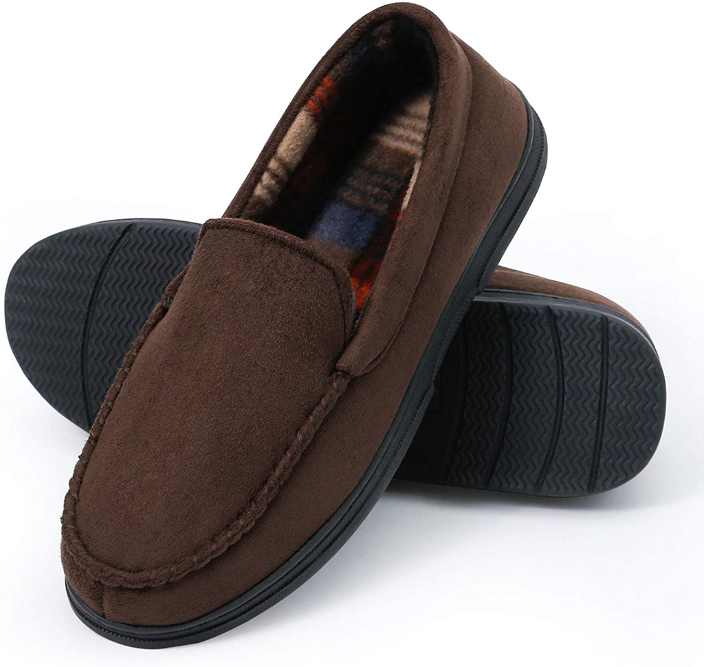 mysoft Men's Moccasin Slippers Memory Foam Warm Cotton Winter House Shoes Anti-Slip Sole Indoor/Outdoor