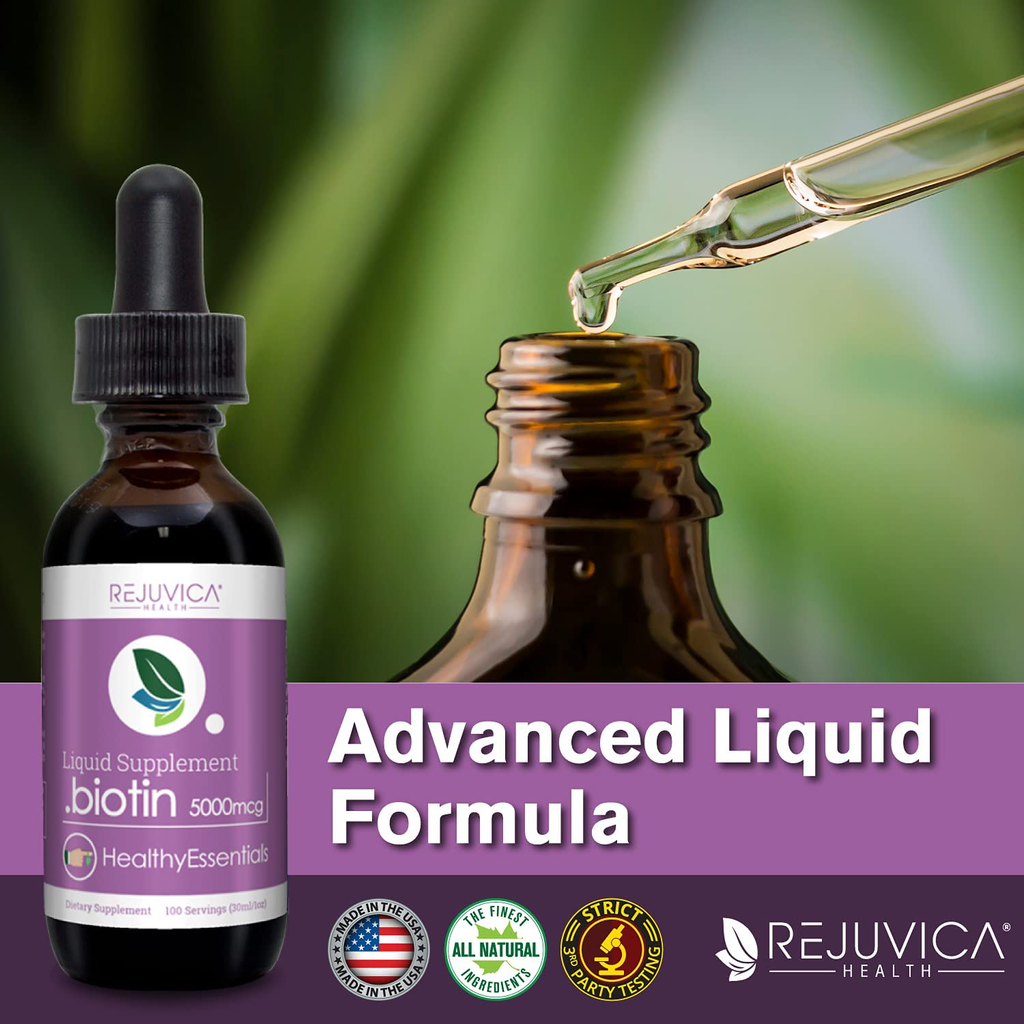Essential Biotin for Healthy Hair, Skin, and Nails | High Potency 5000Mcg Dose | Convenient Liquid Dropper Absorbs Fast & Tastes Great
