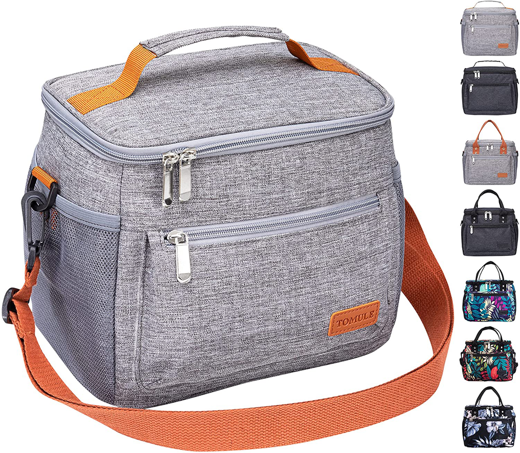 TOMULE Insulated Lunch Bag Reusable Cooler Tote Bag, Soft Freezable Lunch Box Holder, Durable Portable Leakproof Thermal Lunch Container for Women Men Kid Office Work School Picnic Travel Beach, GRAY