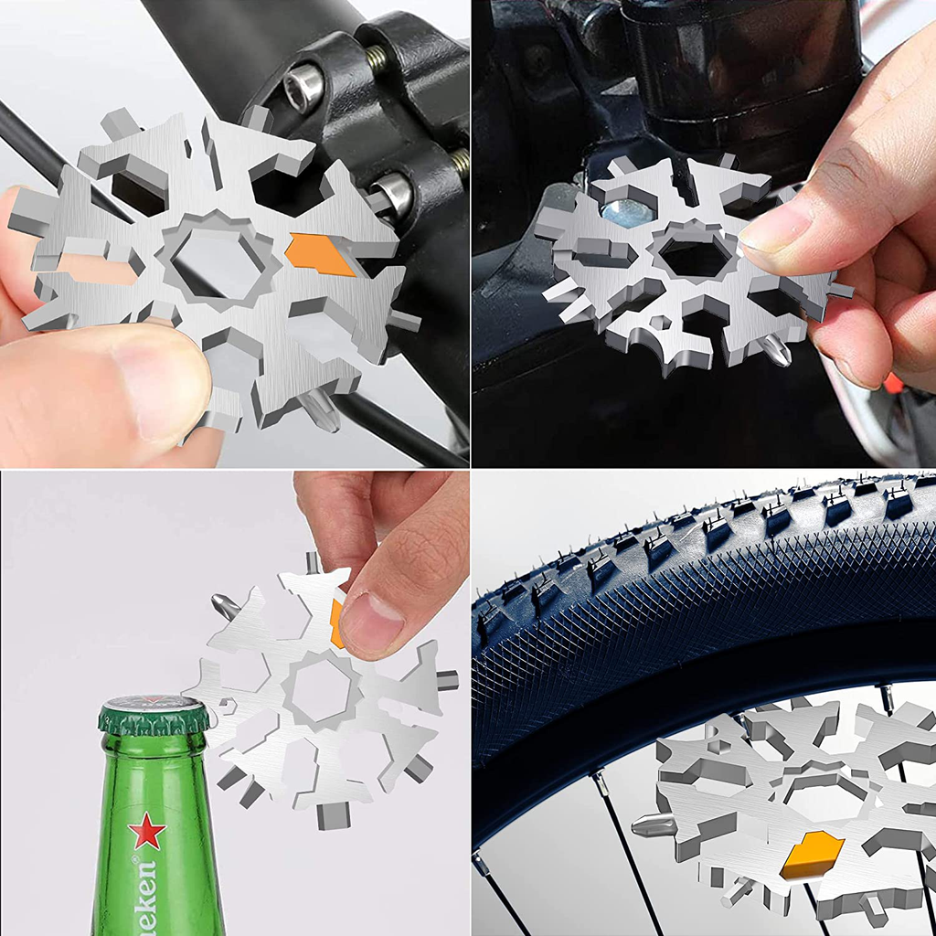 35-In-1 Snowflake Multitool, Kidsbro Stainless Steel Snowflakes Multi Tool for Men, Portable Snowflake Bottle Opener Flat Phillips Screwdriver, with Keychain, Great Christmas Gift, White
