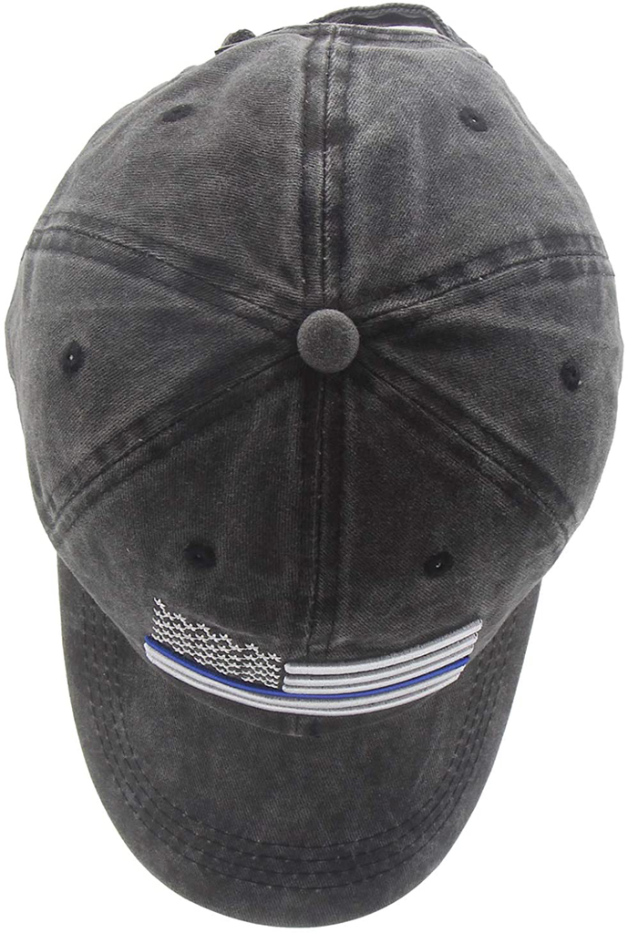 OASCUVER Men's USA American Flag Baseball Cap, Washed Distressed Cotton Adjustable Thin Blue Line Hat