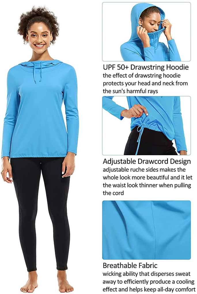Fulbelle Women's UPF 50+ Long Sleeve Shirts Sun Protection Drawstring Lightweight Hooded Sweatshirts Outdoor Performance