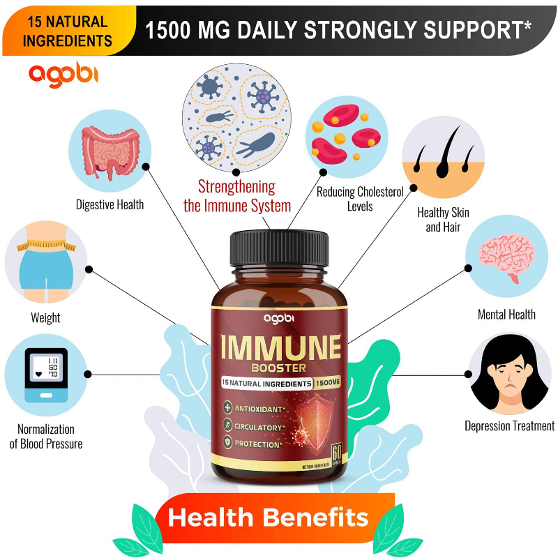 1500mg 15 in 1 Immune Defense Booster Supplement -60 Capsules