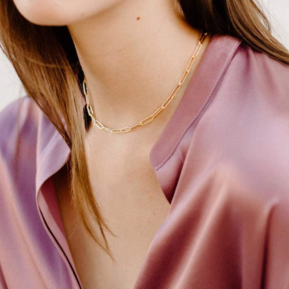 M MOOHAM Dainty Layered Initial Necklaces for Women, 14K Gold Plated Paperclip Chain Necklace Simple Cute Hexagon Letter Pendant Initial Choker Necklace Gold Layered Necklaces for Women