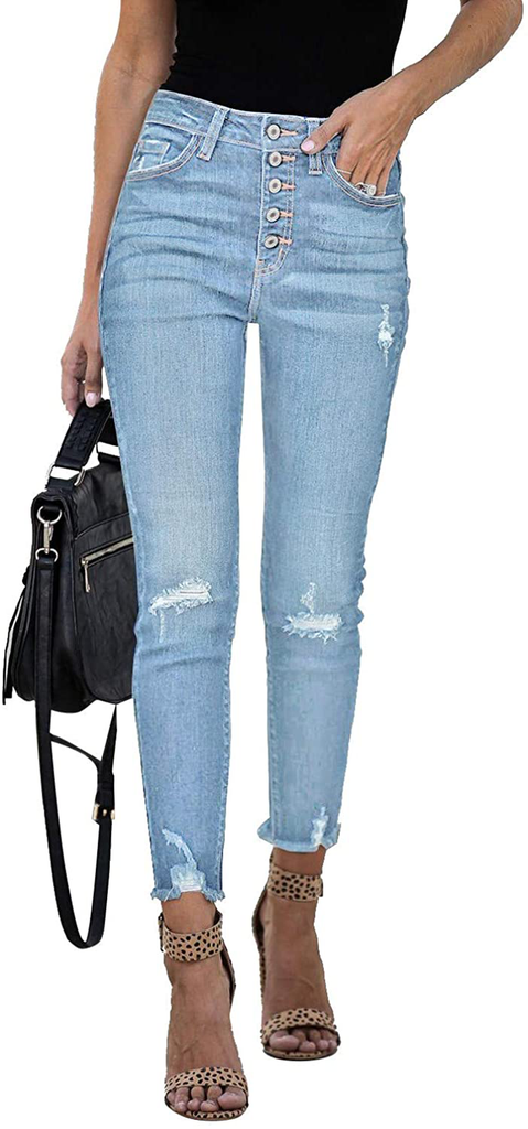 Vetinee Women's High Rise Skinny Jeans Ripped Slim Fit Stretch Denim Pants