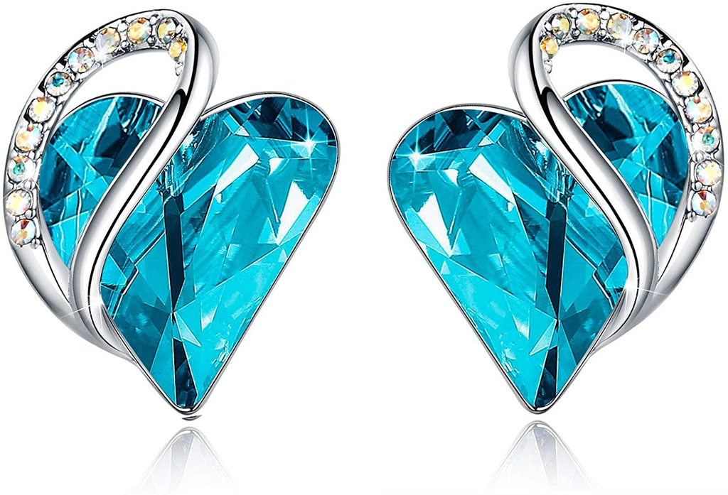 Leafael Infinity Love Heart Stud Earrings with Birthstone Crystal Women'S Gifts, Silver-Tone