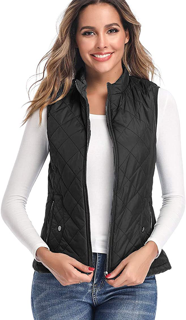 Women's Vest - Stand Collar Lightweight Zip Quilted Vest for Women