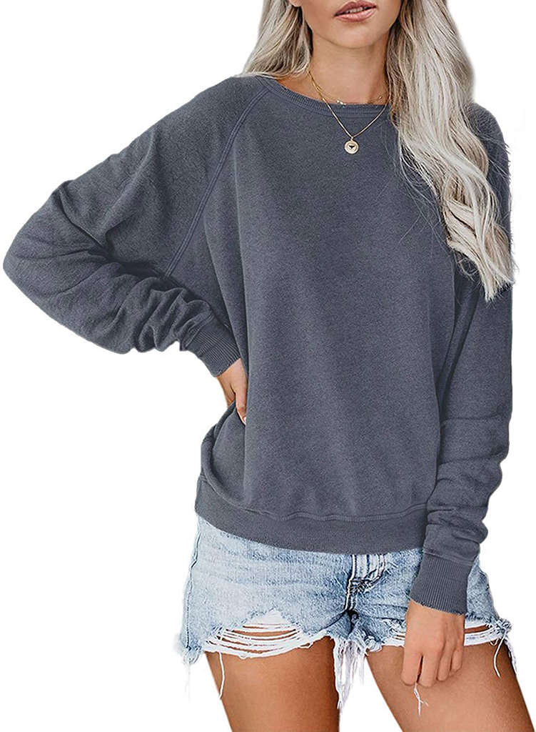 LAMISSCHE Womens Crewneck Long Sleeve Sweatshirt Casual Solid Pullover Lightweight Tops