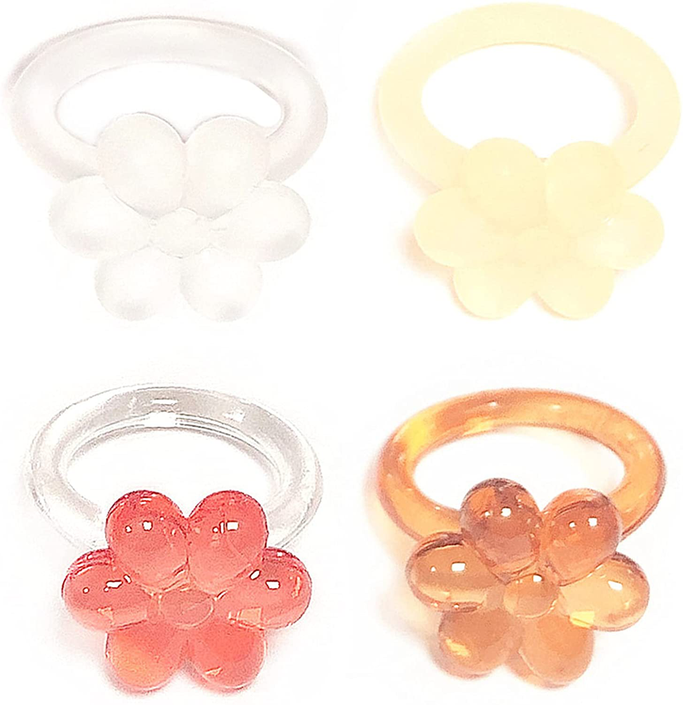 Set Flower Gutie Geometric Macaroon Resin Colorful Stackable Knuckle Joint Finger Ring for Women Girl Jewelry Gifts Size 7 Plastic Ball Handmade Funny Stylish Colorful