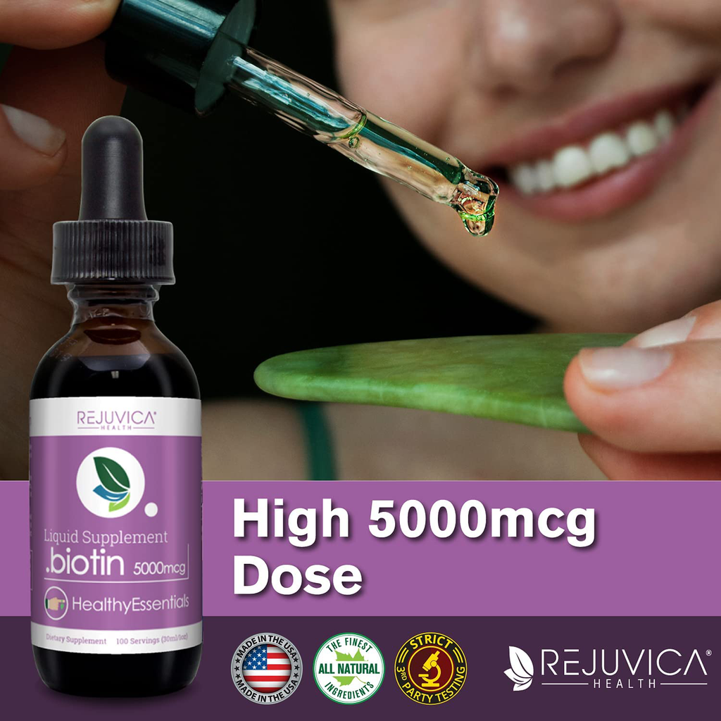 Essential Biotin for Healthy Hair, Skin, and Nails | High Potency 5000Mcg Dose | Convenient Liquid Dropper Absorbs Fast & Tastes Great