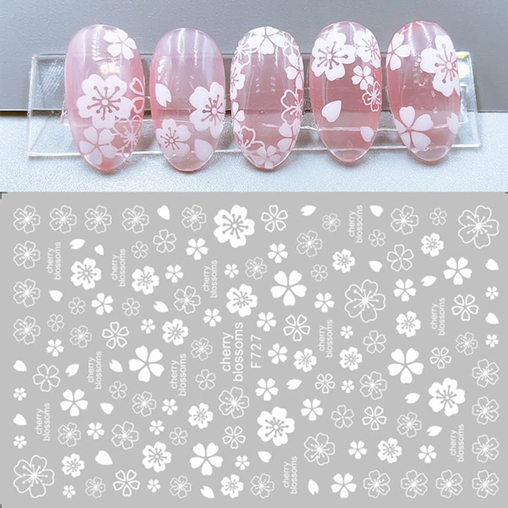 3D Nail Art Sticker Decals for Women Fingernail Decorations 4 Pcs White Flowers Design Nail Art Stickers Accessories with Assorted Patterns Self-Adhesive Flower Stickers Set Manicure Charms Decor