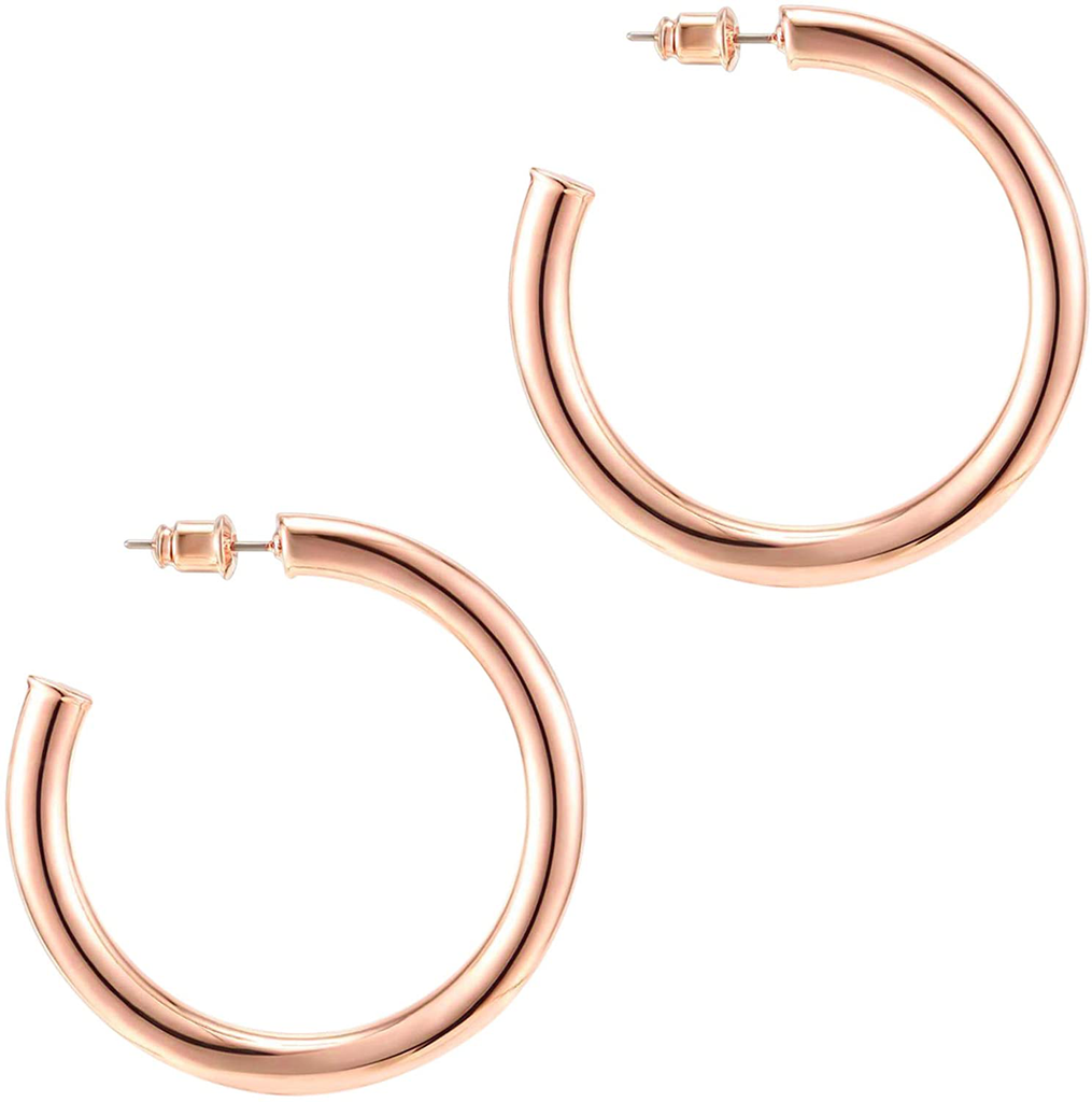 PAVOI 14K Gold Plated Hoop Earrings For Women | 3.5mm Thick Infinity Gold Hoops Women Earrings | Gold Plated Loop Earrings For Women | Lightweight Hoop Earrings Set For Girls