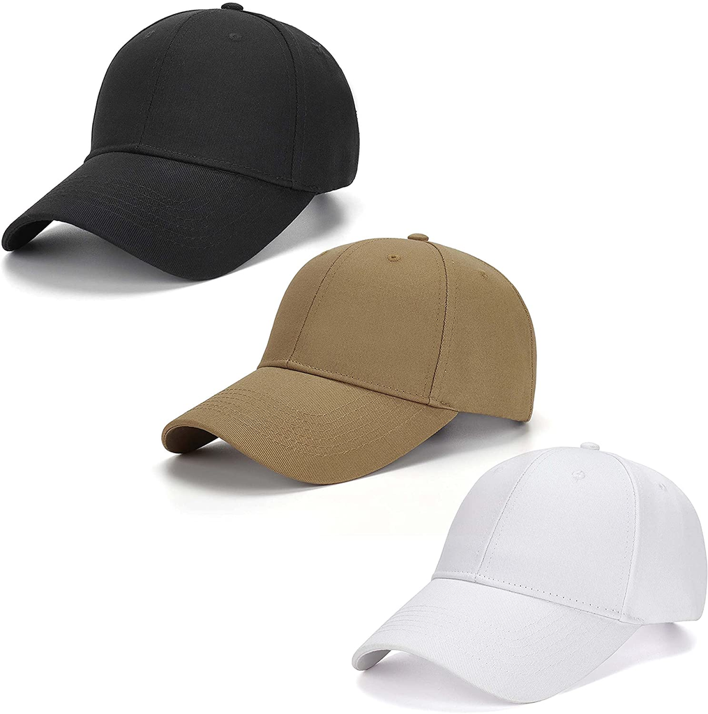 3 Pack Plain Cotton Strap-back Baseball Hat Adjustable - One Size Fits Most