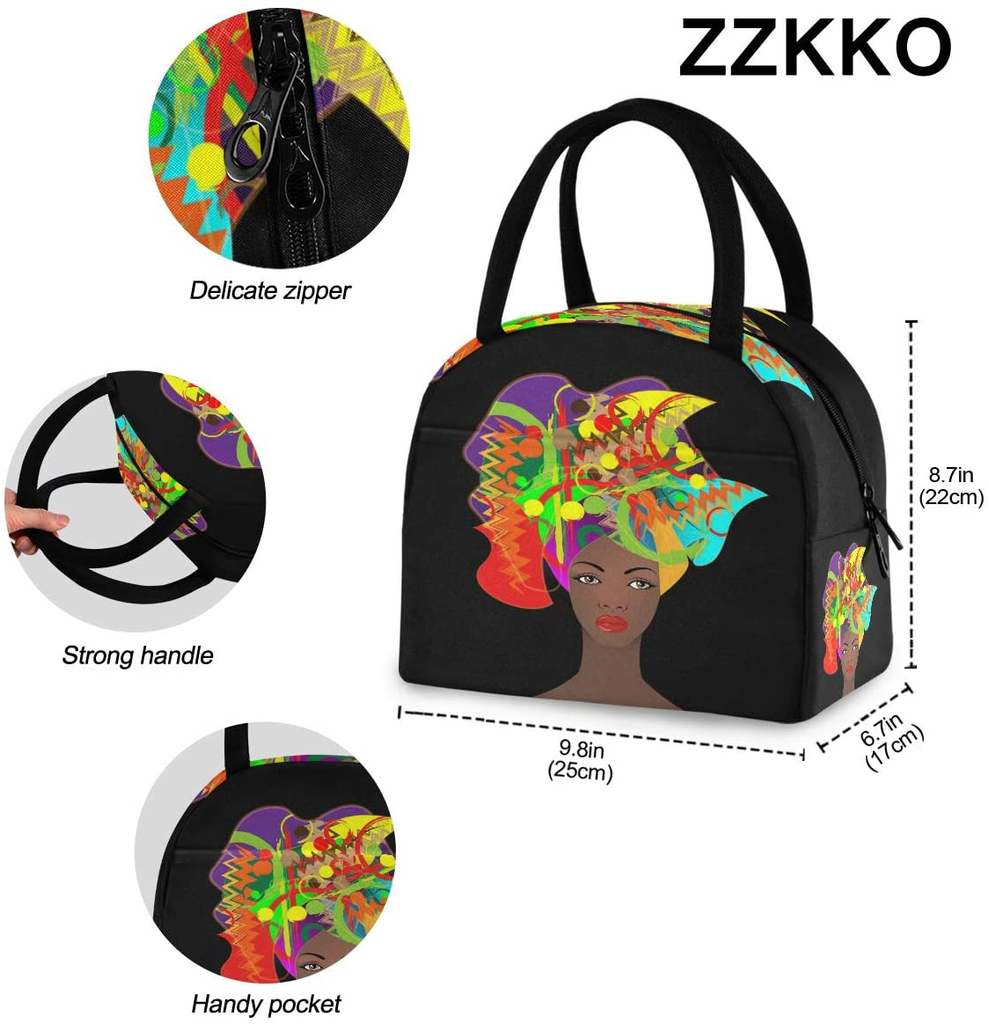ZZKKO Sugar Skull Floral Lunch Bag Box Tote Organizer Lunch Container Insulated Zipper Meal Prep Cooler Handbag For Women Men Home School Office Outdoor Use