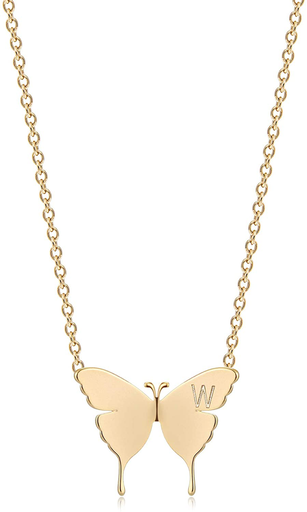 MEVECCO Gold Dainty Initial Necklace 18K Gold Plated Butterfly Pendant Name Necklaces Delicate Everyday Necklace for Women Minimalist Personalized Jewelry