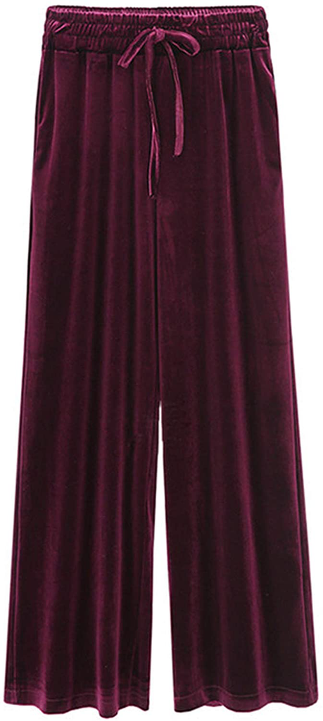 Itemnew Women's Casual Elastic Waist Relaxed Fit Wide-Leg Pleated Palazzo Slacks Velvet Pants