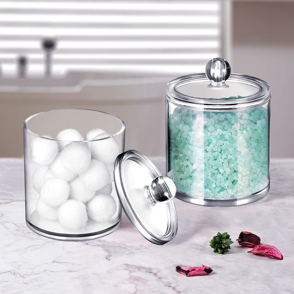 2 Pack of 15 Oz. Qtip Dispenser Apothecary Jars Bathroom with Labels - Qtip Holder Storage Canister Clear Plastic Acrylic Jar for Cotton Ball,Cotton Swab,Q-tips,Cotton Rounds (2 Pack of 15 Oz.，Small )