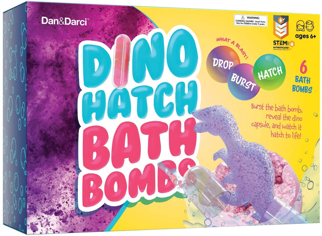 Dino Hatch Bath Bombs for Kids with Surprise Dino Capsule inside - Dinosaur in Each Fizzy - with Learning Cards - Kids Bath Bombs & Toys inside - Toy Filled - Christmas Gifts for Girls & Boys