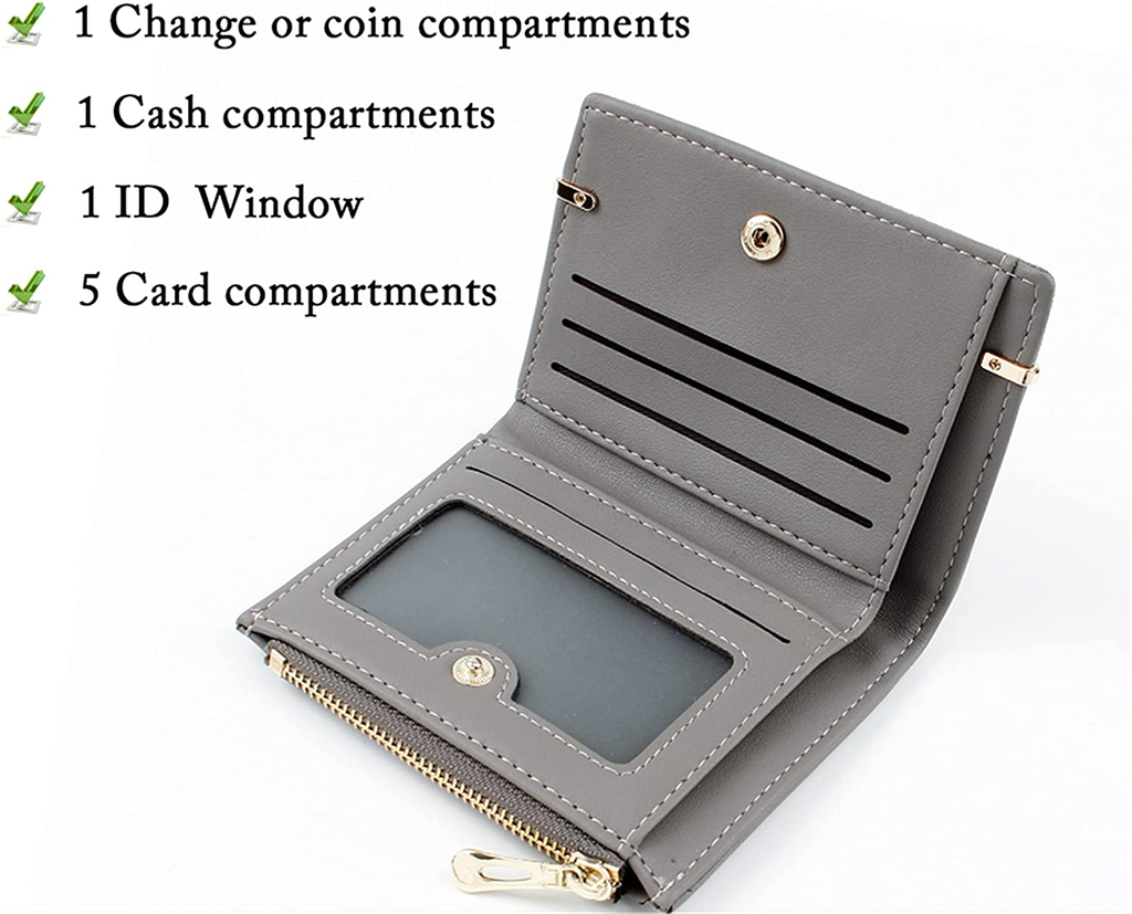 Small Wallets for Women Bifold Leather Short Wallet Lady Mini Purse Card Case Holder with ID Window (A-Gray)