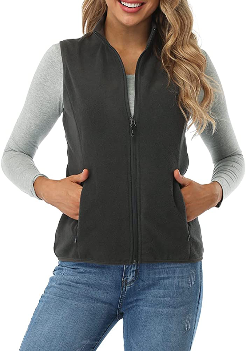  Womens Soft Polar Fleece Vest, Lightweight Sleeveless  Jackets Classic Fit Outerwear Full-Zip Pockets Casual Clothes Lavender Small