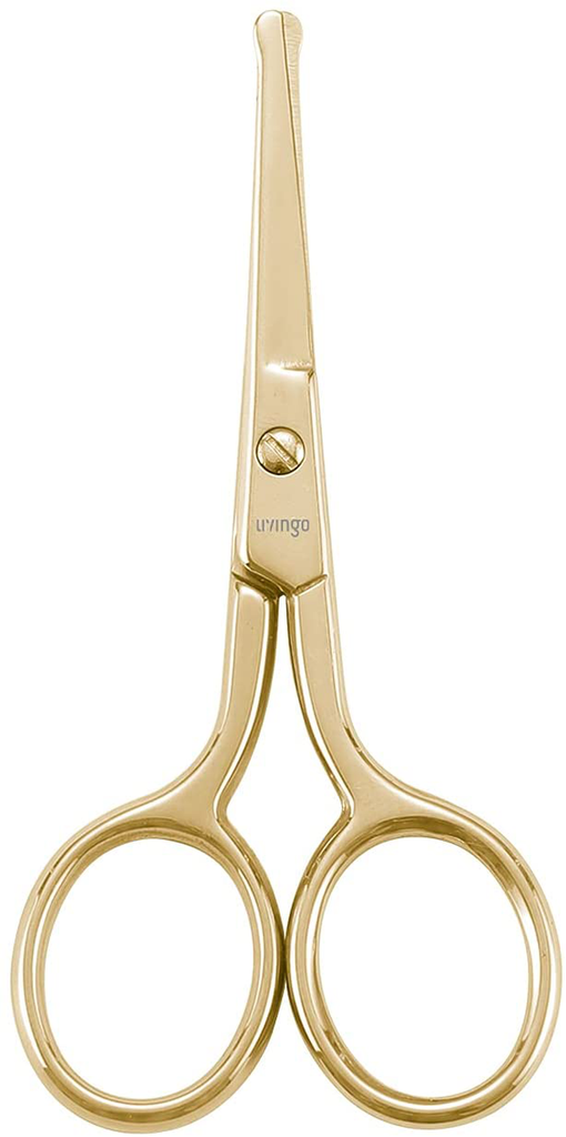 LIVINGO Professional Nose Hair Scissors, Multi-Purpose Stainless Steel Rounded Tip Straight Blade, Facial Hair Beard Eyebrows Ear Trimming Beauty Grooming Tool for Men & Women, 3.5” Gold