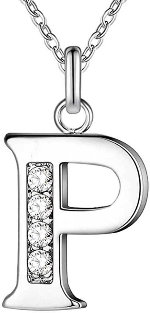 Women's Sterling Silver Plated Simple 26 Letter Alphabet Personalized Charm Pendant Necklace