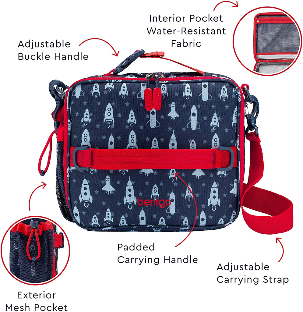 Bentgo Kids Prints Lunch Bag - Double Insulated, Durable, Water-Resistant Fabric with Interior and Exterior Zippered Pockets and External Bottle Holder- Ideal for Children of All Ages (Dinosaur)