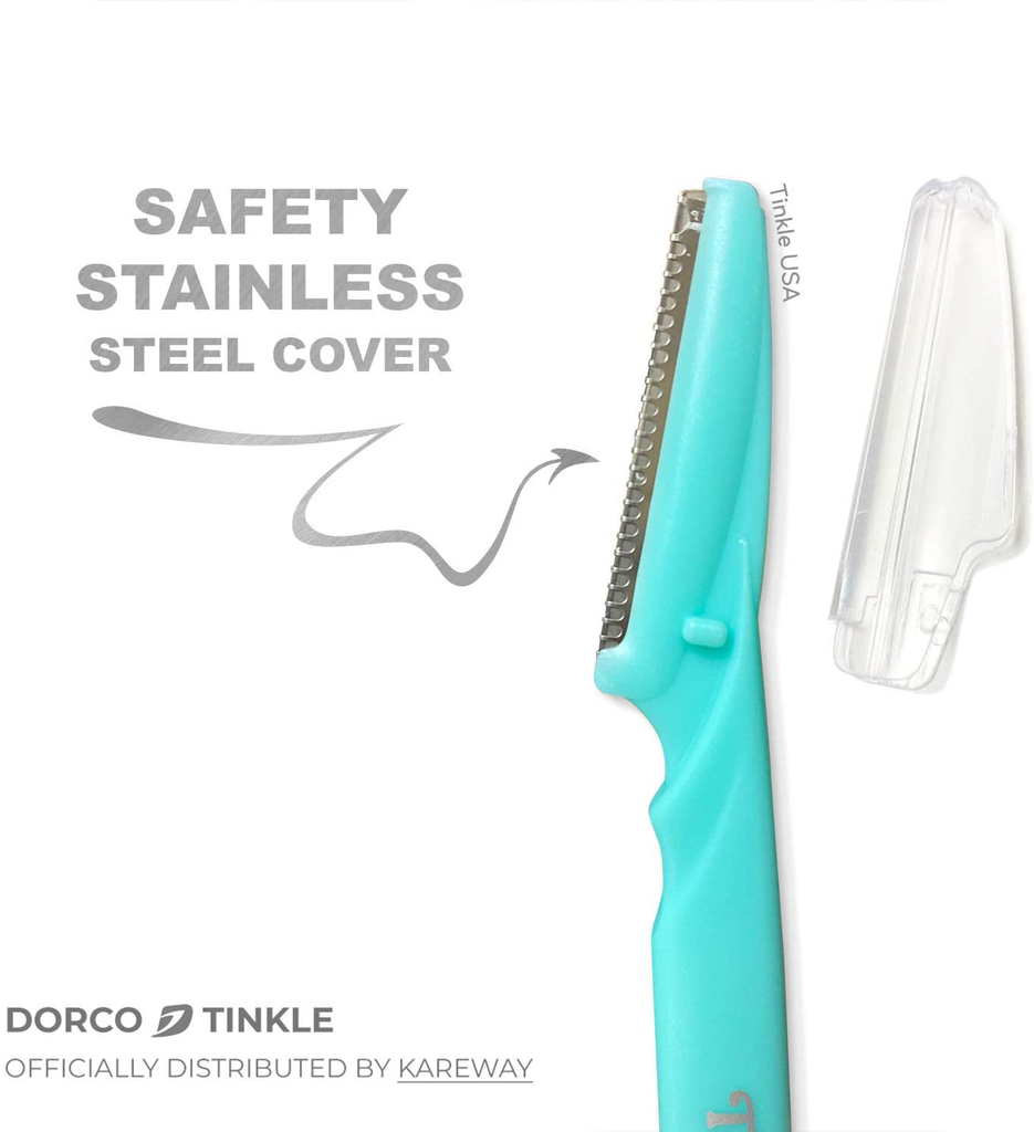 Dorco Tinkle Eyebrow Razor, Hair Trimmer Shaper Shaver and Tough up Tool, Facial Razor with Safety Cover, 12 Razors | Dermaplaning Razor Tools | Holiday Stocking Stuffers