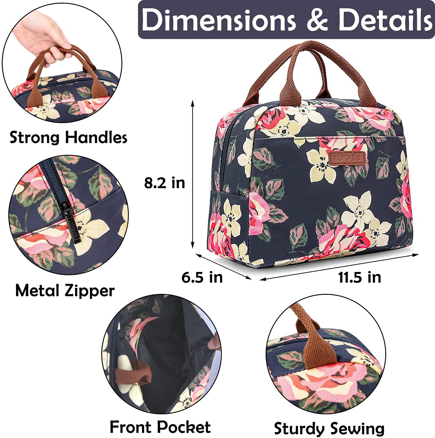 Stylish Lunch Bag Floral Printed Cooler Bag Women Tote Bag Insulated Lunch  Box Water-resistant Thermal Lunch Bag Soft Leak Proof Liner Lunch Bags for  Women/Picnic/Boating/Beach/Fishing/School/Work