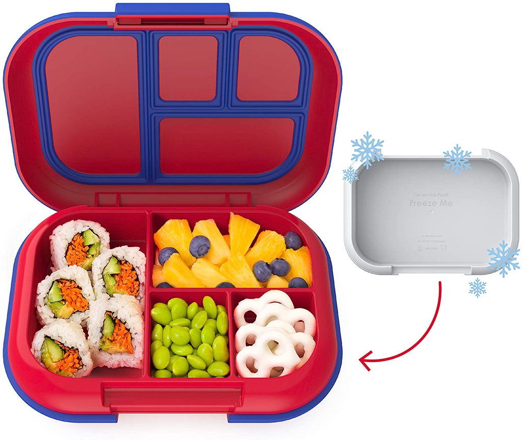 Bentgo Kids Chill Lunch Box - Bento-Style Lunch Solution with 4 Compartments and Removable Ice Pack for Meals and Snacks On-the-Go - Leak-Proof, Dishwasher Safe, BPA-Free (Red/Royal)