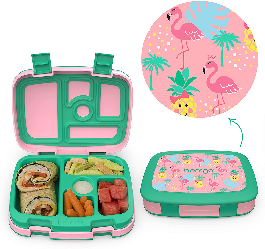 Bentgo Kids Prints Leak-Proof, 5-Compartment Bento-Style Kids Lunch Box - Ideal Portion Sizes for Ages 3 to 7 - BPA-Free, Dishwasher Safe, Food-Safe Materials (Tropical)
