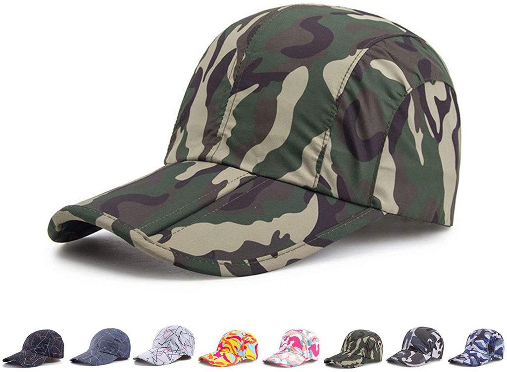 GADIEMKENSD Camo Black Camo Hat,Camouflage Baseball Cap,Breathable Running Quick Dry Folding Brim Hat