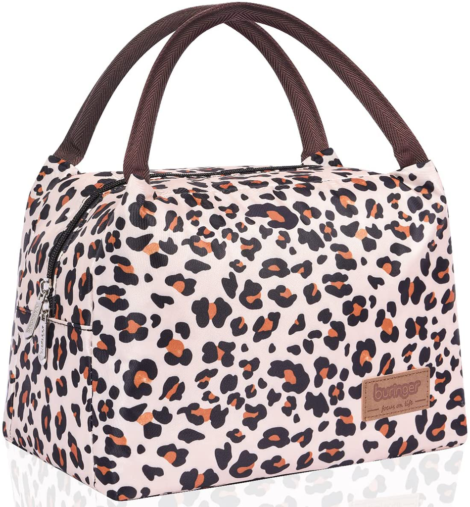 Buringer Reusable Insulated Lunch Bag Cooler Tote Box Meal Prep for Men & Women Work Picnic or Travel (Leopard)