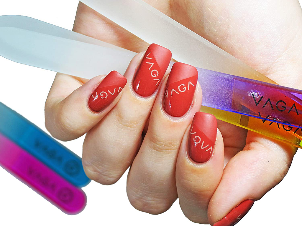VAGA Crystal Glass Nail File Set of 4 Nail Care Crystals Glass Nail Files in Cheeky Colors, Fingernail File for Manicure, Nail Strengthener Hardener, Nails Buffer for Natural and Acrylic Nail Filer