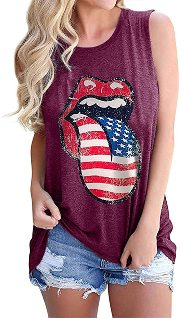 T&Twenties American Flag Tank Top for Women,4th of July Stars Striped Racerback Tees Sleeveless Patriotic USA Flag Vest Tops