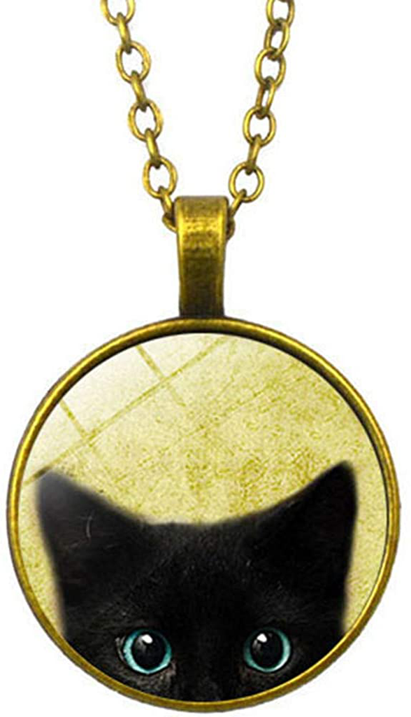 FLDC Black Cat Necklace round Pendant Jewelry Cute Animal Gifts for Girls Women