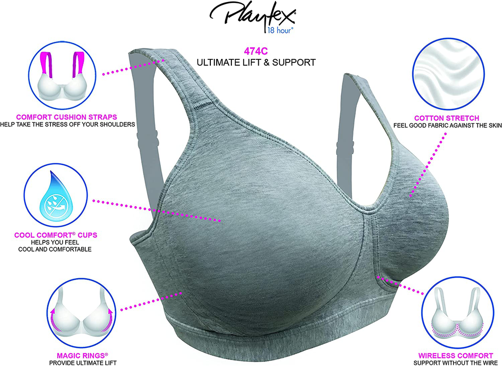 Playtex Women's 18 Hour Ultimate Lift and Support Wire Free Bra US474C