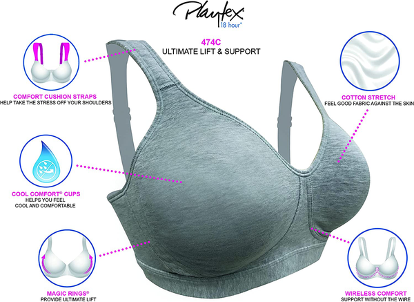 Playtex Women's 18 Hour Front-Close Wirefree Bra w/Flex Back