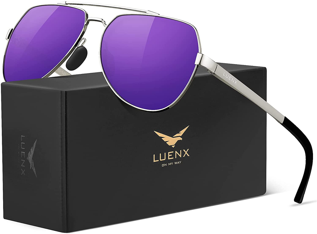 Polarized Aviator Sunglasses with UV 400 Protection & Large Metal Fame for Men & Women