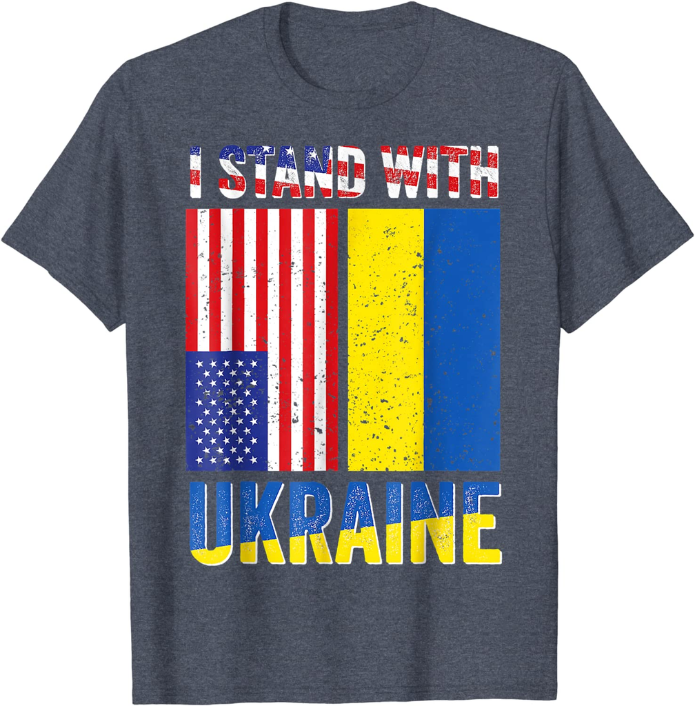 Ukraine I Stand with Ukraine Ukrainian & US Flag T-Shirt